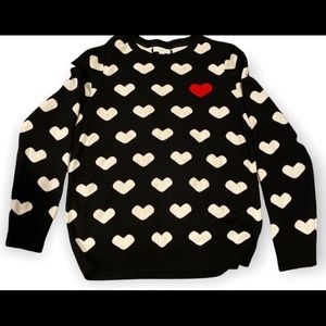 Charter Club Deep Black Heart Print Crewneck Fitted Knit Pullover Sweater size